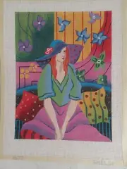 Hand-Painted Needlepoint Canvas Young Girl In Hat by Shelbi