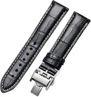 KKFAUS for Longines Original Watch Genuine Leather Strap Male Butterfly Buckle Male and Female Strap (Color : Black-Silver Buckle, Size : 22mm)