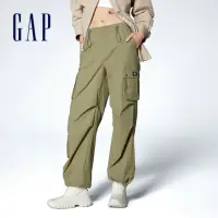 在飛比找momo購物網優惠-【GAP】女裝 Logo抽繩工裝褲-苔蘚綠(872632)