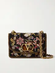 [Valentino Garavani] Valentino Garavani - Vain Embroidered Beaded Cord-trimmed Leather Shoulder Bag - Black - One size One size Black