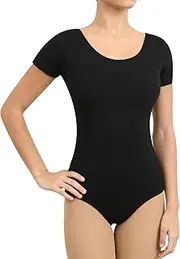 [Tegmk] Womens Dance Leotard for Ballet Hollow Back, Mesh Neckline Panel, Chest Lining