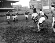 France's Lucien Mias Grabs A Loose Ball 1958 OLD RUGBY PHOTO
