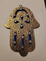 Handcrafted Handmade Moroccan Hamsa Khemissa Evil Eye Pendant, Blue 8"x5"