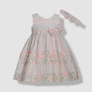 Bonnie Baby Girl's White Floral Dress Bloomer & Headband Set Size 3-6M