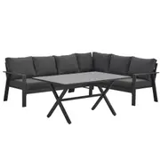 Jervis 2-In-1 Charcoal Aluminium L-Shaped Sofa Lounge Dining Set – Dark Grey Cushions