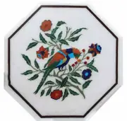 Shiny Gemstone Inlay Work Coffee Table Top Octagon White Marble Sofa Side Table