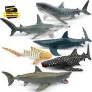 6PCS 5-6" L Realistic Shark Bath Toy Figurines, Plastic Ocean Sea Animals Figure