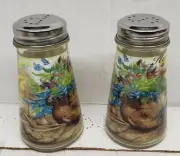 2 pc SET of CLEAR GLASS SALT & PEPPER SHAKERS w/lids,4", BISTRO HERBS,Circleware