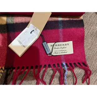 BURBERRY 經典格紋100% 喀什米爾羊毛圍巾紅色正品