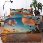 Blue Sky Pink Clouds Sea 3D Quilt Duvet Doona Cover Set Pillow case Print