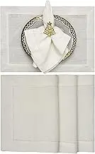 Linen Placemats - Set of 4 Ivory Placemats with Hemstitch Detail - Hand Crafted Pure Linen Fabric Placemats - Everyday Casual Formal Holiday Dining Table Neutral Kitchen Linen -14x19- COTTON CRAFT