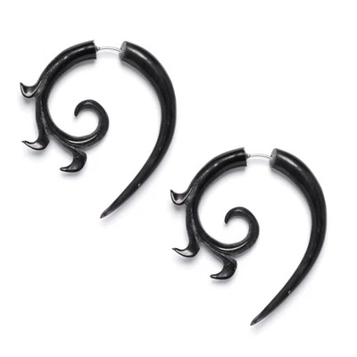 81stgeneration Fake Ear Stretcher Earrings Horn Spiral Spike Tribal Cheater