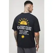 Mens Black Tall Washed Ibiza Sunset Chaser Oversized T-Shirt
