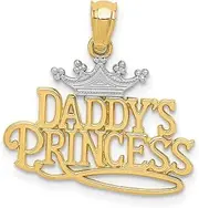 [JewelryWeb] 14ct Yellow Gold Polished and Rhodium Daddys Princess Pendant Necklace 21.7x20.6mm