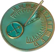 Sundial Verdigris Finish Brass 10" Dia Vintage Sun Dial Garden Plaque and Rooster Dial Round Patio Outdoor Compass Sundials for Yards