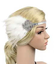 1920s White Feather Great Gatsby Flapper Headpiece