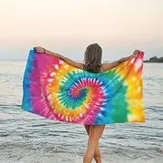 Tie Dye Beach Towel, Sand Free Hippie Color Beach Towels Oversized, Sup Soft Large Bath Towel, Water Absorbent Bathroom Towel for Men, Women, Travel, Swim, Cam
