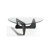 Isamu Noguchi Replica Wooden Base Glass Top Coffee Table - Black