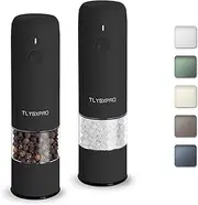 Small Electric Salt and Pepper Grinder Set, USB Rechargeable, Automatic Pepper Mill Grinder with Adjustable Coarseness, Electric Salt Shakers, One Hand Operation for Kitchen (2 Packs, Black)