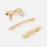 3 Pack Gold Tone Bow Barrettes Hair Clips