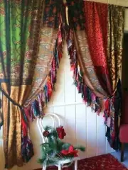 12 Pcs Indian Sari Patchwork Curtain Drape Window Decor Multi Silk Sari Curtain