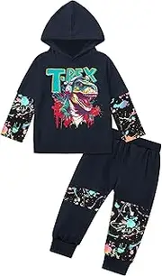 [MIGU] Toddler Boy Clothes Fall/Winter Fashion Dinosaur Pattern Long Sleeve Hooded Sweatshirt Tie-Dye Pants 2 Piece Outfit Set