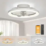 Ceiling Fans with Lights and Remote, 16 inch Bladeless Modern Ceiling Fan- White