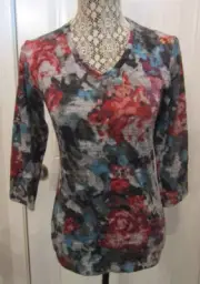 Pure Amici Blouse Womens Floral Print Knit Top Luxury Brand NWT Size S