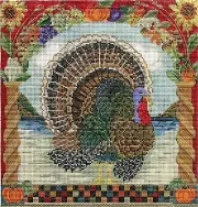 Needlepoint Handpainted Kelly Clark Handsome Tom Turkey w/ Stitch Guide