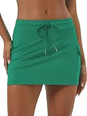 [KEOYA] Women Tennis Skirt with Built-in Shorts Drawstring Elastic Waist Badminton Skirt Side Pockets Activewear Mini Skort