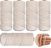 5 Rolls Natural Macrame Cord, BetterJonny 3mm x 270 Yards Natural Macrame Rope, 4 Strand Twisted Cotton Rope Macrame Yarn, Cotton Craft Cord for Wall Hanging, Plant Hangers, Knitting, DIY
