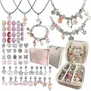 Yowamho Charm Bracelet Making Kit for Girls, 69PCS DIY Jewelry Making Kit with Jewelry Box and Gift Bag, Jewellery Charms and DIY Art Crafts with Beads Bracelets Necklaces, Birthday Christmas Jewellery Gifts for Teens Kids Age 6-12