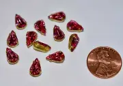 VINTAGE 12 ROSE PINK GLASS TEAR DROPS IN SETTING • 6x10mm flat back to glue