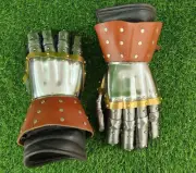 Wis-by Gauntlet ,Medieval Gauntlets, Large 16G Steel Mild steel Leather Glove
