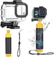 [GEPULY] 60M/196FT Waterproof Case for GoPro Hero 13 12 11 10 9 Black, Floating Handle Grip Pole Stick Monopod Underwater Accessories Protective Case Dive Shell