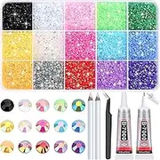 B-7000 Glue with 15000Pcs Craft Rhinestones, Resin Jelly Rhinestones Flat Back Gems Crystals for Crafts Bling with Fabric Glue for Crafting Tumblers, Wedding Shoes Graduation Cap Decor