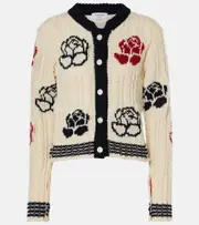 [Thom Browne] Thom Browne Rose wool and mohair intarsia cardigan AU 12 white