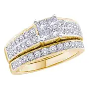 14k Yellow Gold Princess Diamond Bridal Wedding Ring Set 3/4 Cttw