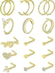 [JFORYOU] Nose Rings Hoop 20G Nose Rings Studs Surgical Steel L Shape Nose Studs for Women CZ Heart Moon Butterfly Snake Nose Piercings Jewelry