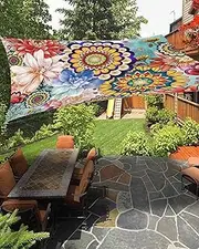 Sun Shade Sail 14'x18' Boho Floral Rectangle Sun Shade Sails Canopy Waterproof Mandala Flowers Plant Outdoor Sunshades Sand UV Block Cover Shade Cloth for Patio Backyard Garden Deck Porch Pool Lawn