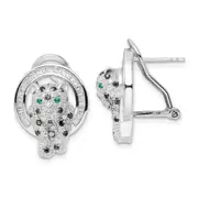 Sterling Silver Rhod-Plated Cz Circle With Cheetah Post Omega Back Earrings