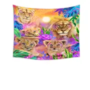 Colorful Daydream Lions Tapestry