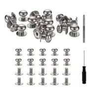 30 Pcs Round Head Button Studs 10mm Leather Punch Screwdriver, Silvery White
