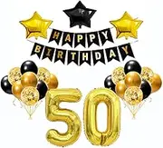 50th Birthday Decorations for Men Women Black Gold Birthday Balloon Party Banner Set, Large Number 50 Party Decoration with Ribbons