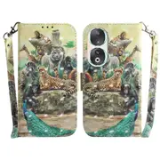 For Honor 90 Pu Leather 3d Pattern Printed Phone Case Stand Wallet Drop-proof Cover With Strap