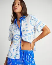 [Jag] Jag Women's Kilde Relaxed Shirt In Ivory/blue Size 6 6 Blue