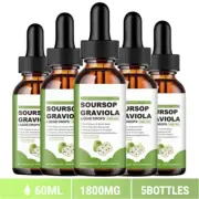 5 X Pure Organic Soursop Extract, Tindedly Soursop Graviola Liquid Drops 1800mg