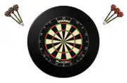 Winmau Blade 6 TRIPLE CORE Dart Board + Black Dartboard Surround + Darts