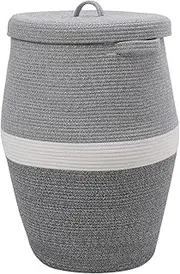Tall Extra Large Storage Basket with Lid, Cotton Rope Storage Baskets, Laundry Hamper with Cover, Toy Bin, for Toys Blankets Storage in Living Room, Baby Nursery (Dual Grey, 26"x20")