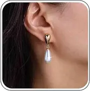 [Atentuyi] Gold Pearl Earrings For Women Large Pearl Drop Earrings Large Pearl Dangle Earrings Wedding Earrings Bridal Earrings Metal Teardrop Silver Stud Earrings Vintage Statement Earrings Jewellery